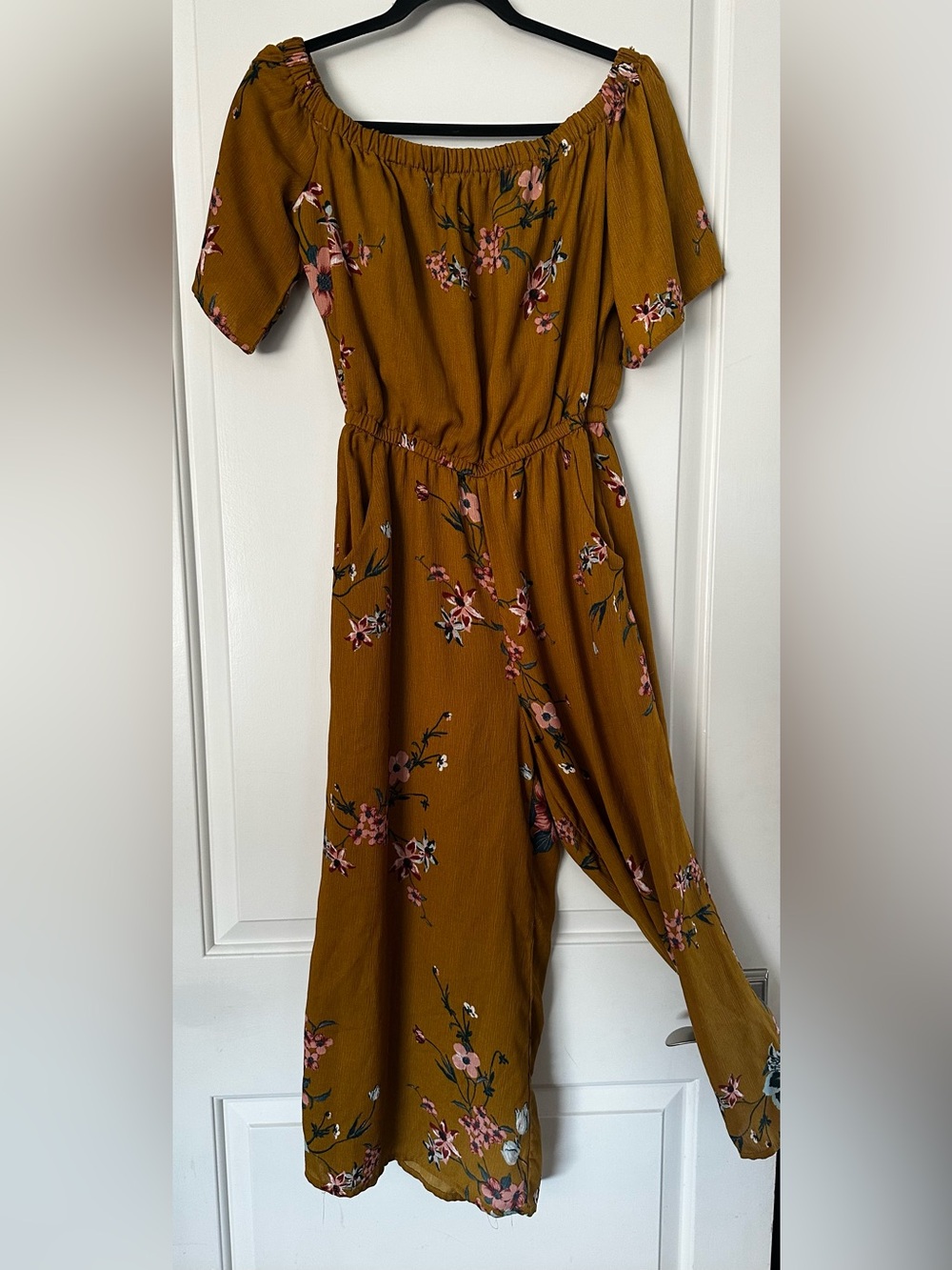 AUW Mustard Floral Maxi Dress with Pink & Green Accents